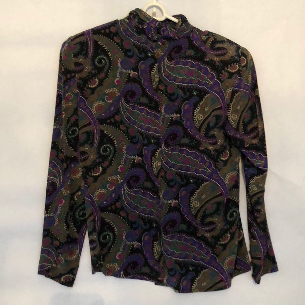 Multi colored silk blouse with rounded collar